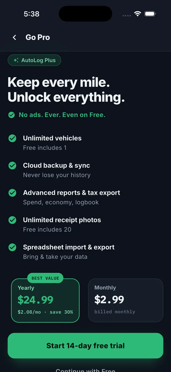 AutoLog interface